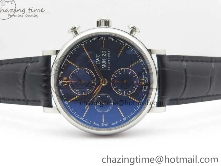 MIROTIME 0522 Portofino Chrono SS ZF 1:1 Best Edition Blue Dial Gold Markers on Black Leather Strap A OnTrend 7124